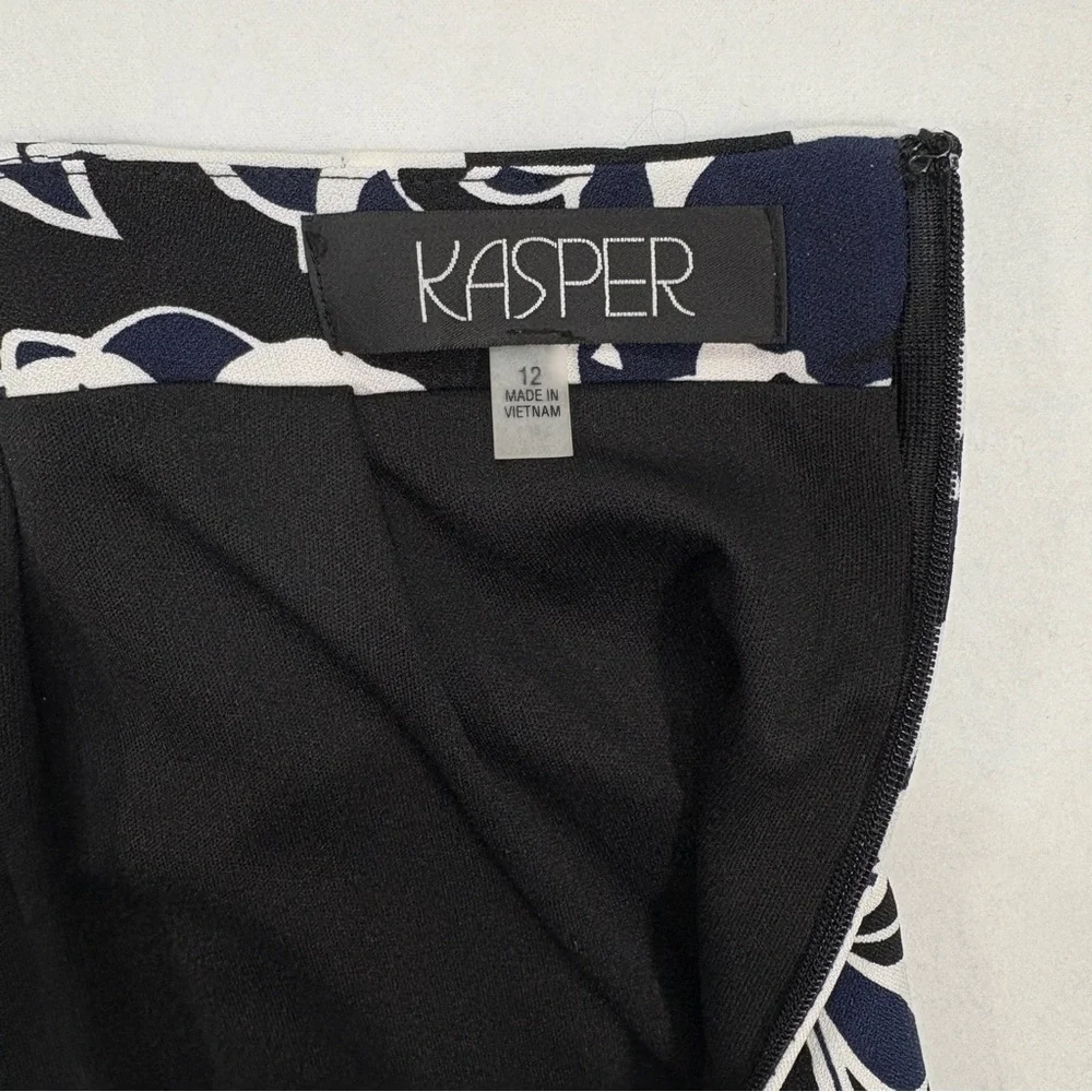 NWT Womens Stylish Size 12 Kasper Floral Lined Pencil Skirt Black White Blue - Picture 5 of 9